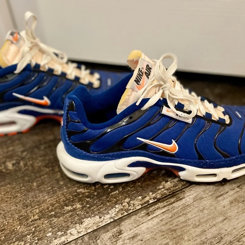 Nike Blue and White Sneakers with Orange Swoosh EUC